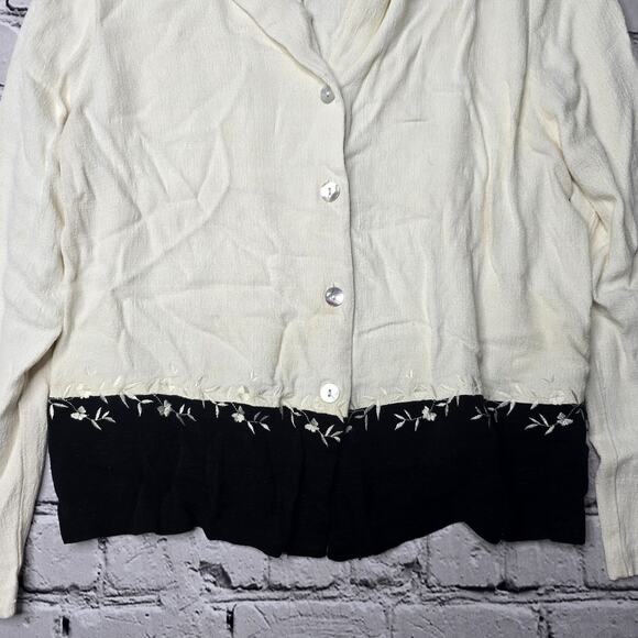 Vintage AGB Byer Black Cream Floral Stitch Button Up Boxy Chemise Size Large - Picture 3 of 10